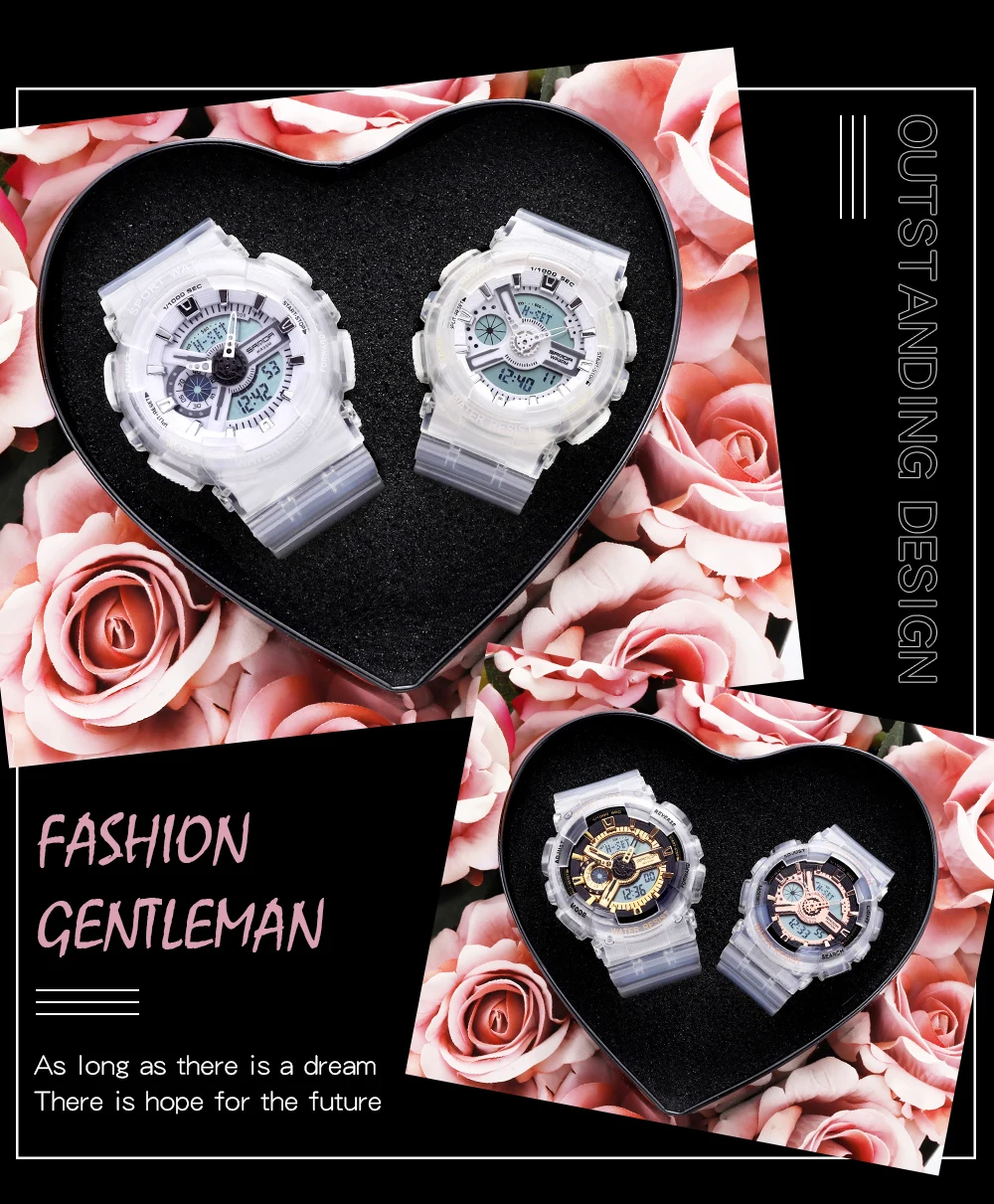 Fashion Sanda Top Brand Women Transparent Watches Waterproof Multi-function Luminous Sports Double Display Couple ElectronicBr