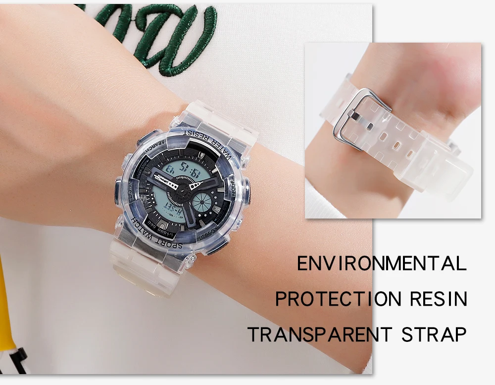 Fashion Sanda Top Brand Women Transparent Watches Waterproof Multi-function Luminous Sports Double Display Couple ElectronicBr