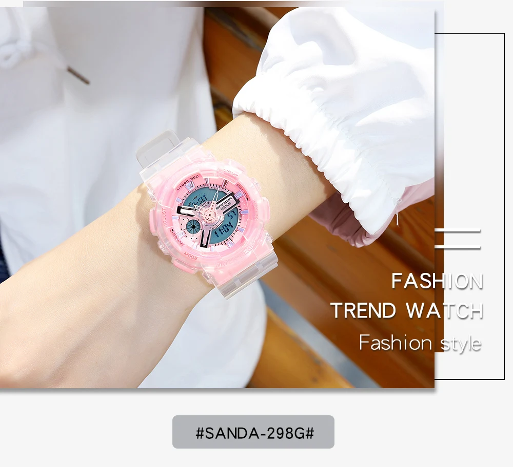 Fashion Sanda Top Brand Women Transparent Watches Waterproof Multi-function Luminous Sports Double Display Couple ElectronicBr
