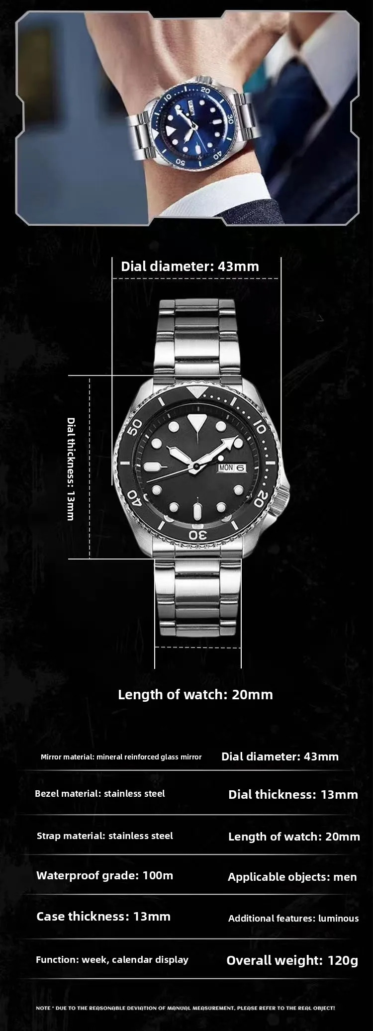 Mens Fashion Quartz Watch Steel Belt Luminous Calendar Business Classic Style
