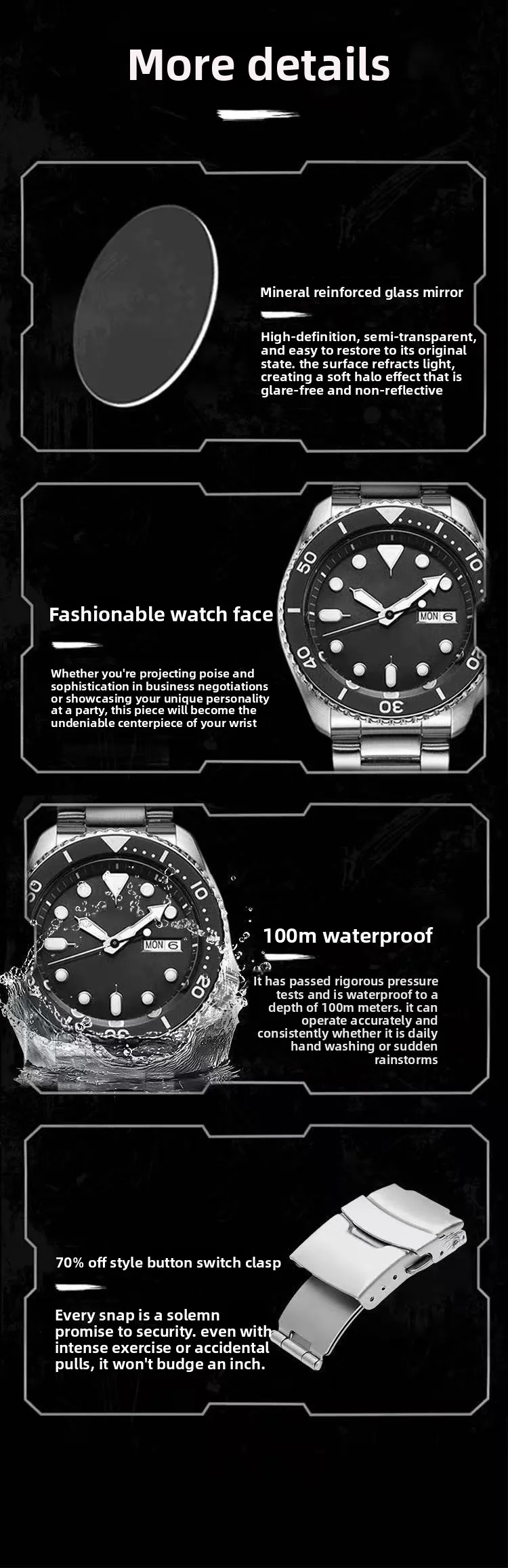 Mens Fashion Quartz Watch Steel Belt Luminous Calendar Business Classic Style