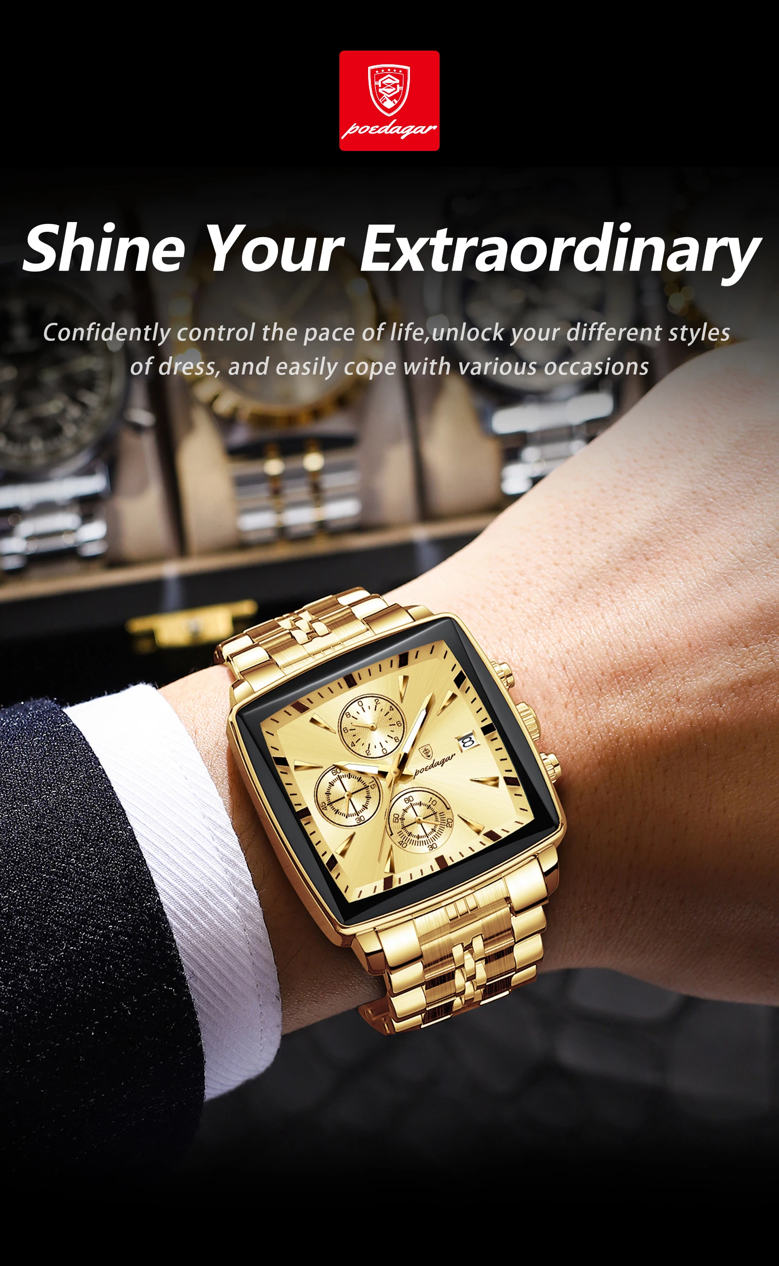 POEDAGAR Fashion Love Wristwatch Chronograph Date Stainless Steel Men Clock For Husband Waterproof Luminous Men's Quartz Watches