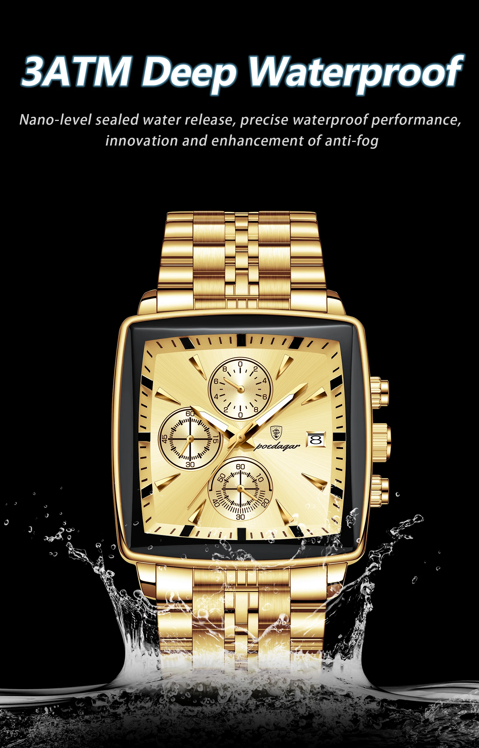 POEDAGAR Fashion Love Wristwatch Chronograph Date Stainless Steel Men Clock For Husband Waterproof Luminous Men's Quartz Watches