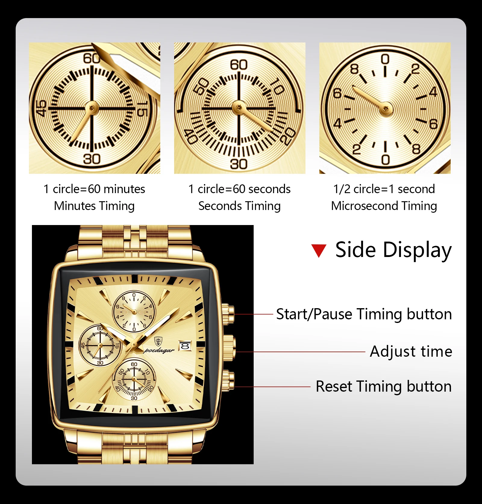 POEDAGAR Fashion Love Wristwatch Chronograph Date Stainless Steel Men Clock For Husband Waterproof Luminous Men's Quartz Watches
