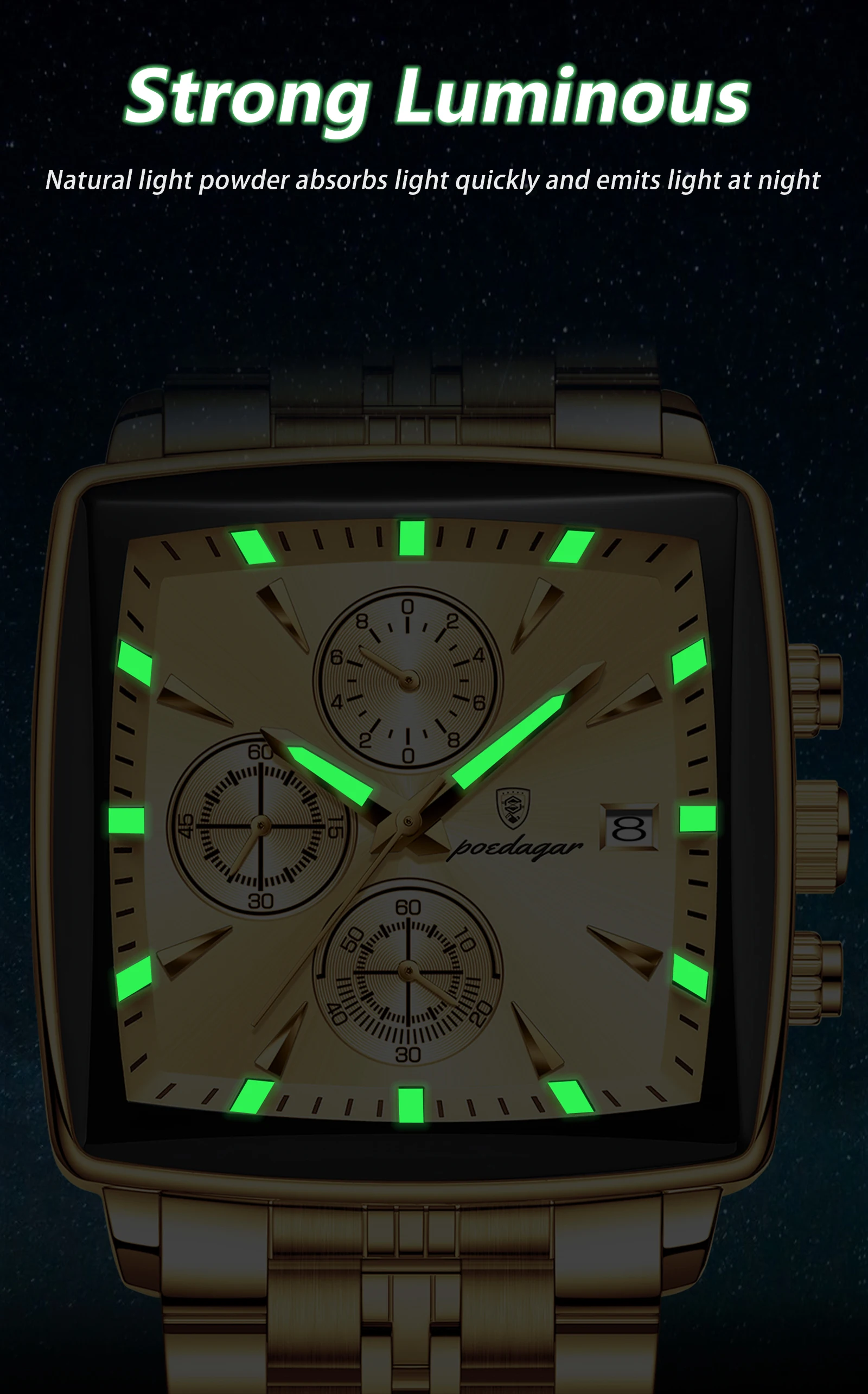 POEDAGAR Fashion Love Wristwatch Chronograph Date Stainless Steel Men Clock For Husband Waterproof Luminous Men's Quartz Watches