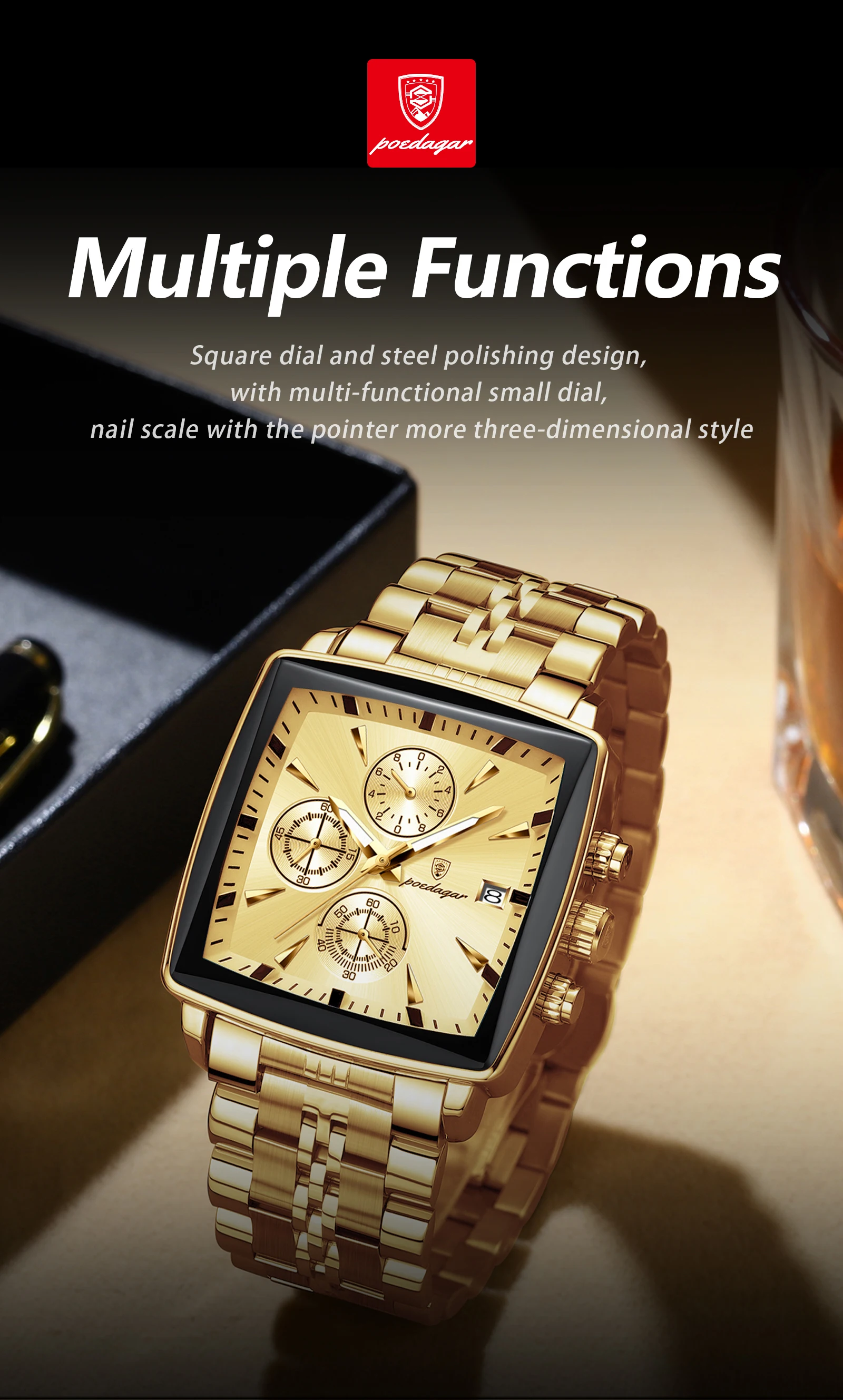 POEDAGAR Fashion Love Wristwatch Chronograph Date Stainless Steel Men Clock For Husband Waterproof Luminous Men's Quartz Watches