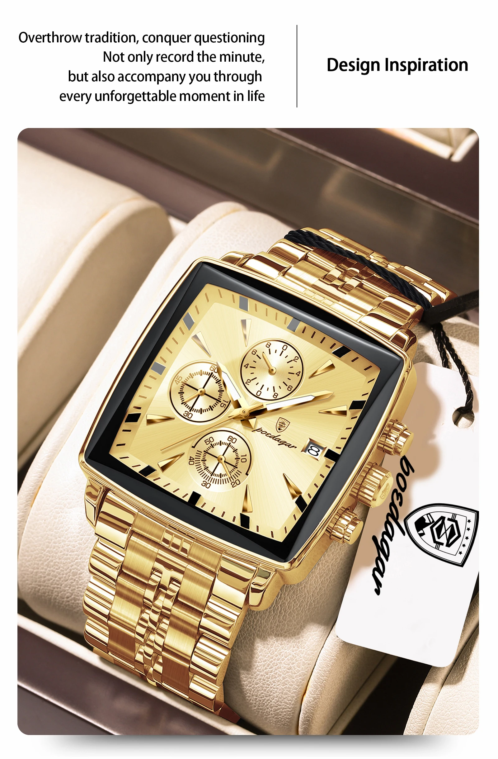 POEDAGAR Fashion Love Wristwatch Chronograph Date Stainless Steel Men Clock For Husband Waterproof Luminous Men's Quartz Watches