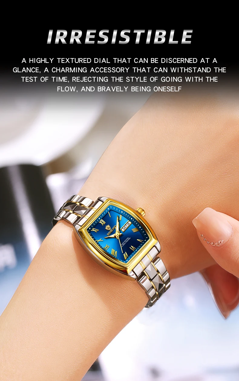 BINBOND 2pcs Couple Watches Fashion Square Quartz Watch for Lover Wateproof Luminous Date Week Men Ladies Valentine Wristwatch