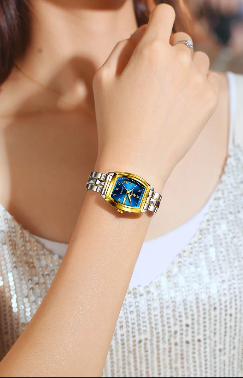 BINBOND 2pcs Couple Watches Fashion Square Quartz Watch for Lover Wateproof Luminous Date Week Men Ladies Valentine Wristwatch