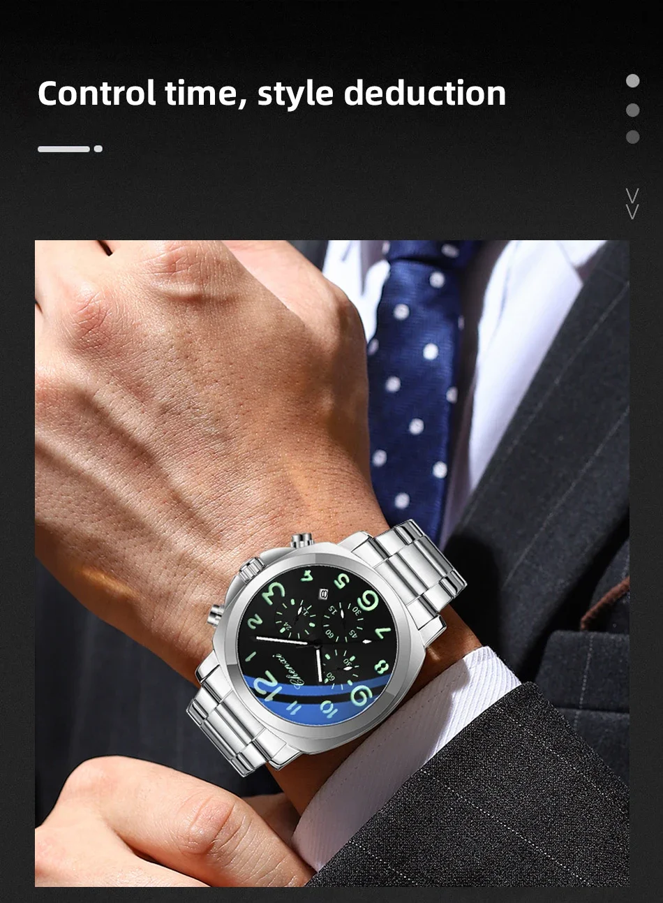 CHENXI Business Luxury Men's Quartz Watch Waterproof Stainless Steel Luminous Display Chronograph Week Date Wristwatch for Men