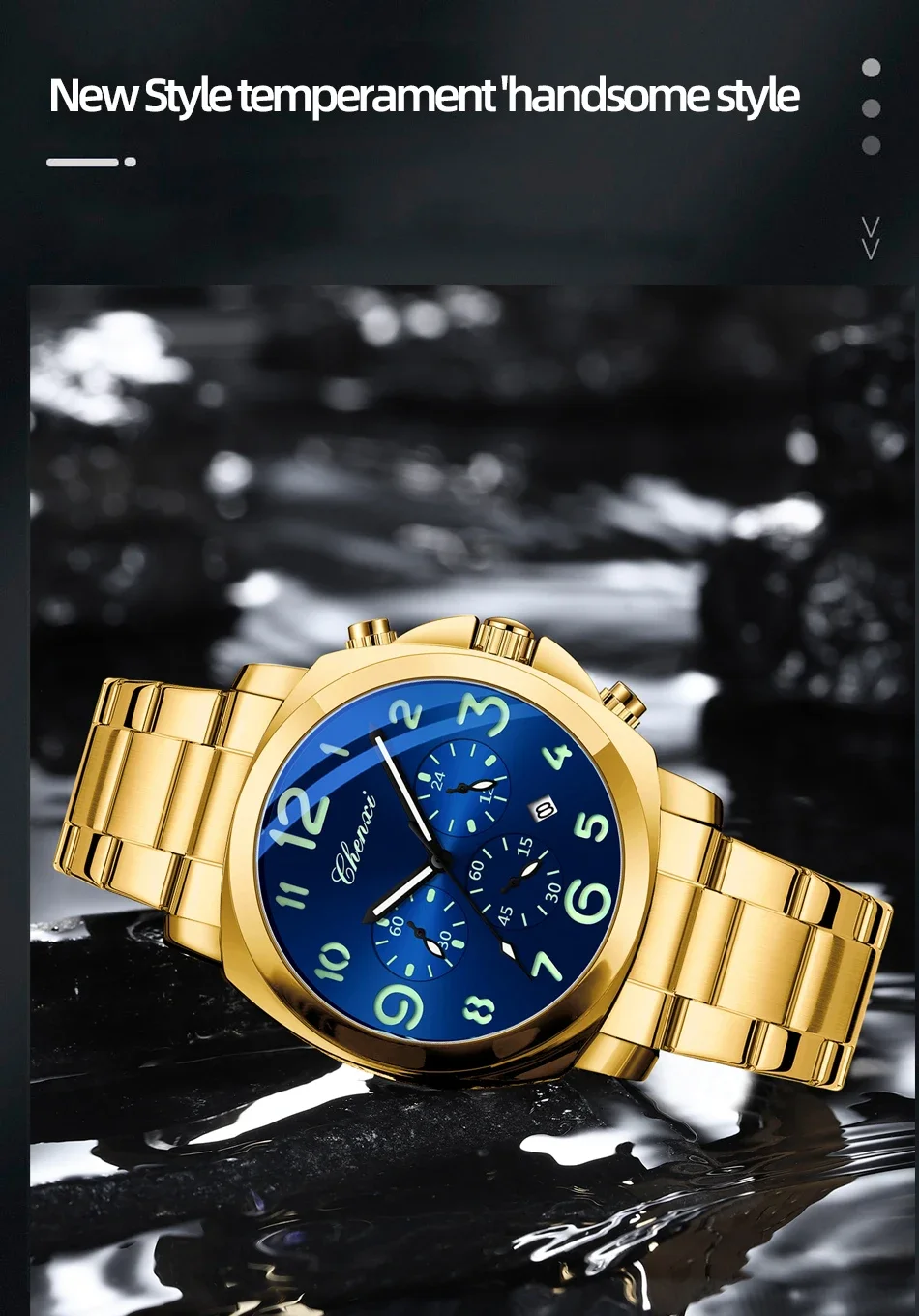 CHENXI Business Luxury Men's Quartz Watch Waterproof Stainless Steel Luminous Display Chronograph Week Date Wristwatch for Men