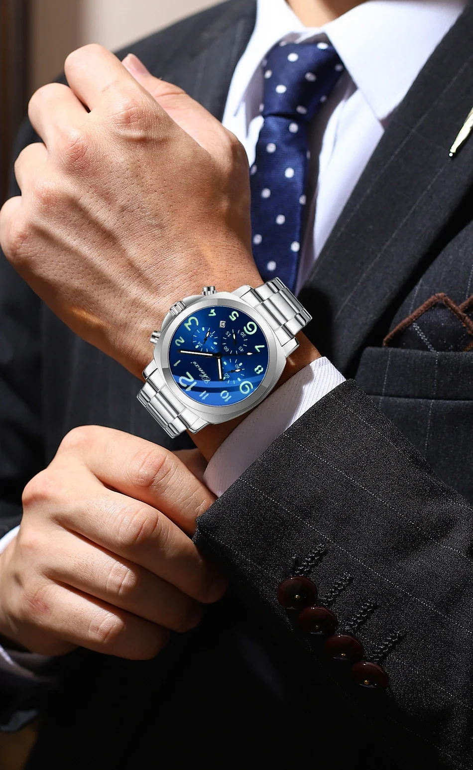 CHENXI Business Luxury Men's Quartz Watch Waterproof Stainless Steel Luminous Display Chronograph Week Date Wristwatch for Men