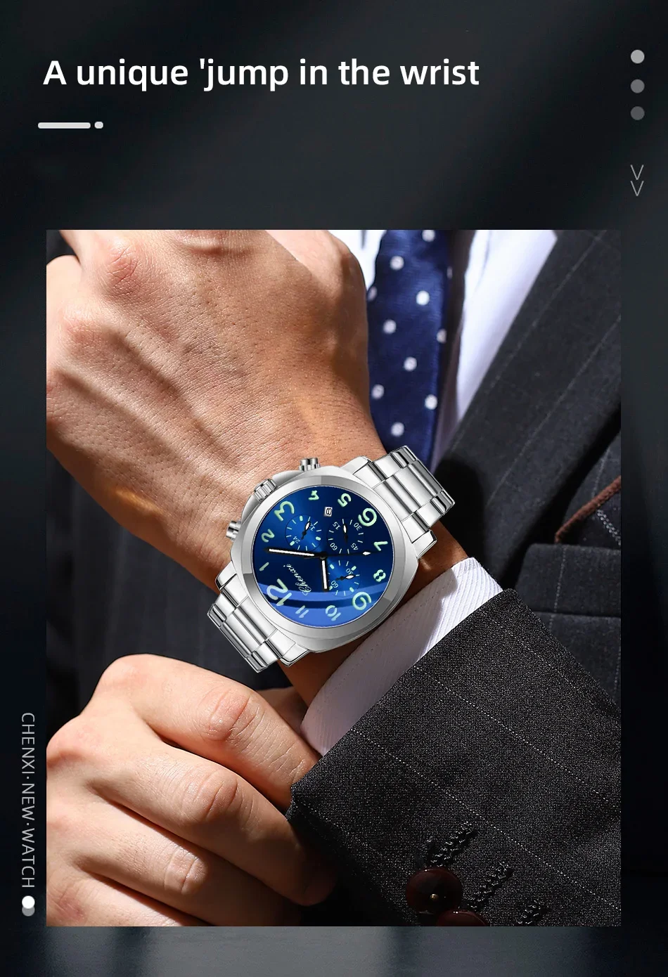 CHENXI Business Luxury Men's Quartz Watch Waterproof Stainless Steel Luminous Display Chronograph Week Date Wristwatch for Men