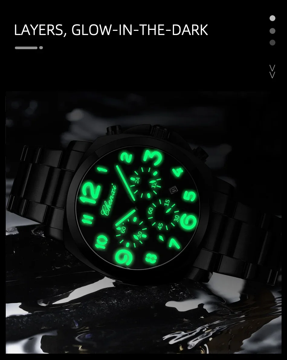 CHENXI Business Luxury Men's Quartz Watch Waterproof Stainless Steel Luminous Display Chronograph Week Date Wristwatch for Men