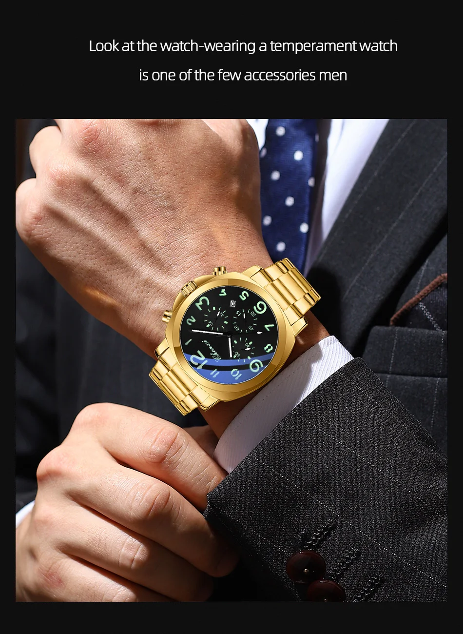 CHENXI Business Luxury Men's Quartz Watch Waterproof Stainless Steel Luminous Display Chronograph Week Date Wristwatch for Men