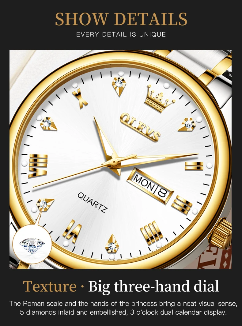OLEVS 5563 Couple Watches Luxury Original Fashion Brand Waterproof Luminous Quartz Watch Dual Calendar Design For Date Sport