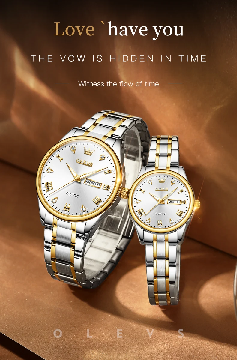 OLEVS 5563 Couple Watches Luxury Original Fashion Brand Waterproof Luminous Quartz Watch Dual Calendar Design For Date Sport