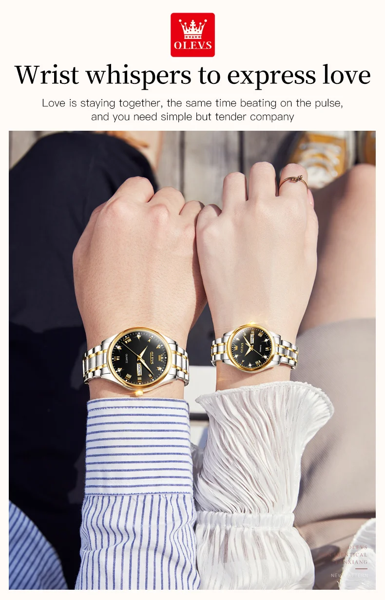 OLEVS 5563 Couple Watches Luxury Original Fashion Brand Waterproof Luminous Quartz Watch Dual Calendar Design For Date Sport