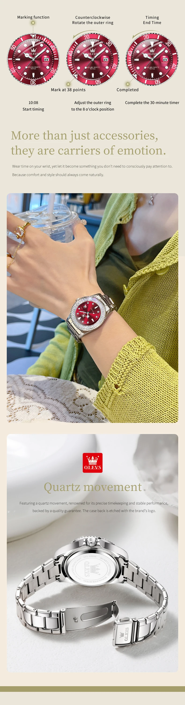 OLEVS Couple Watches Luxury Fashion Stainless Steel Original Quartz Wristwatch for Lover Waterproof Luminous Big Date Gift Box