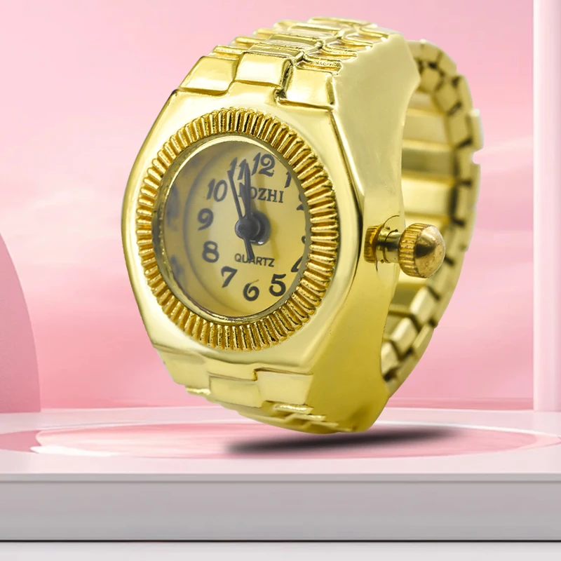The New Best-Selling Ring Watch Features A Creative Golden Alloy Case With Fingers And A Round Dial For Couples And Men