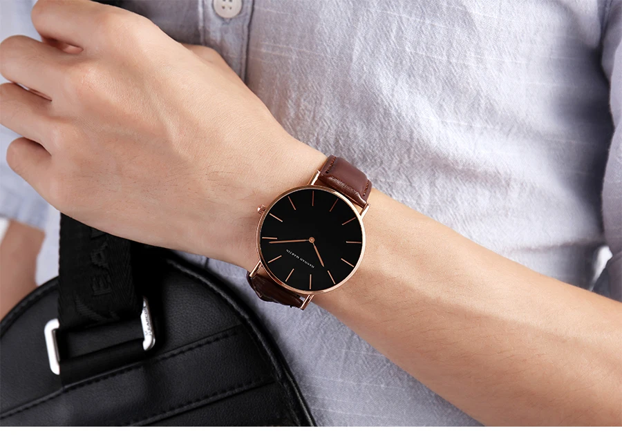 HANNAH MARTIN Quartz Watch 3Pc Wholesale (OEM/ODM) Factory Original 40mm Quartz Fashion Black Leather Unisex Watch Dropshipping