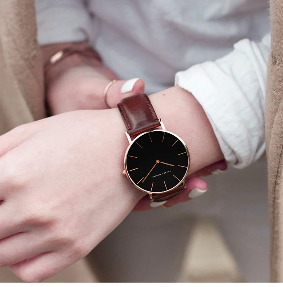 HANNAH MARTIN Quartz Watch 3Pc Wholesale (OEM/ODM) Factory Original 40mm Quartz Fashion Black Leather Unisex Watch Dropshipping