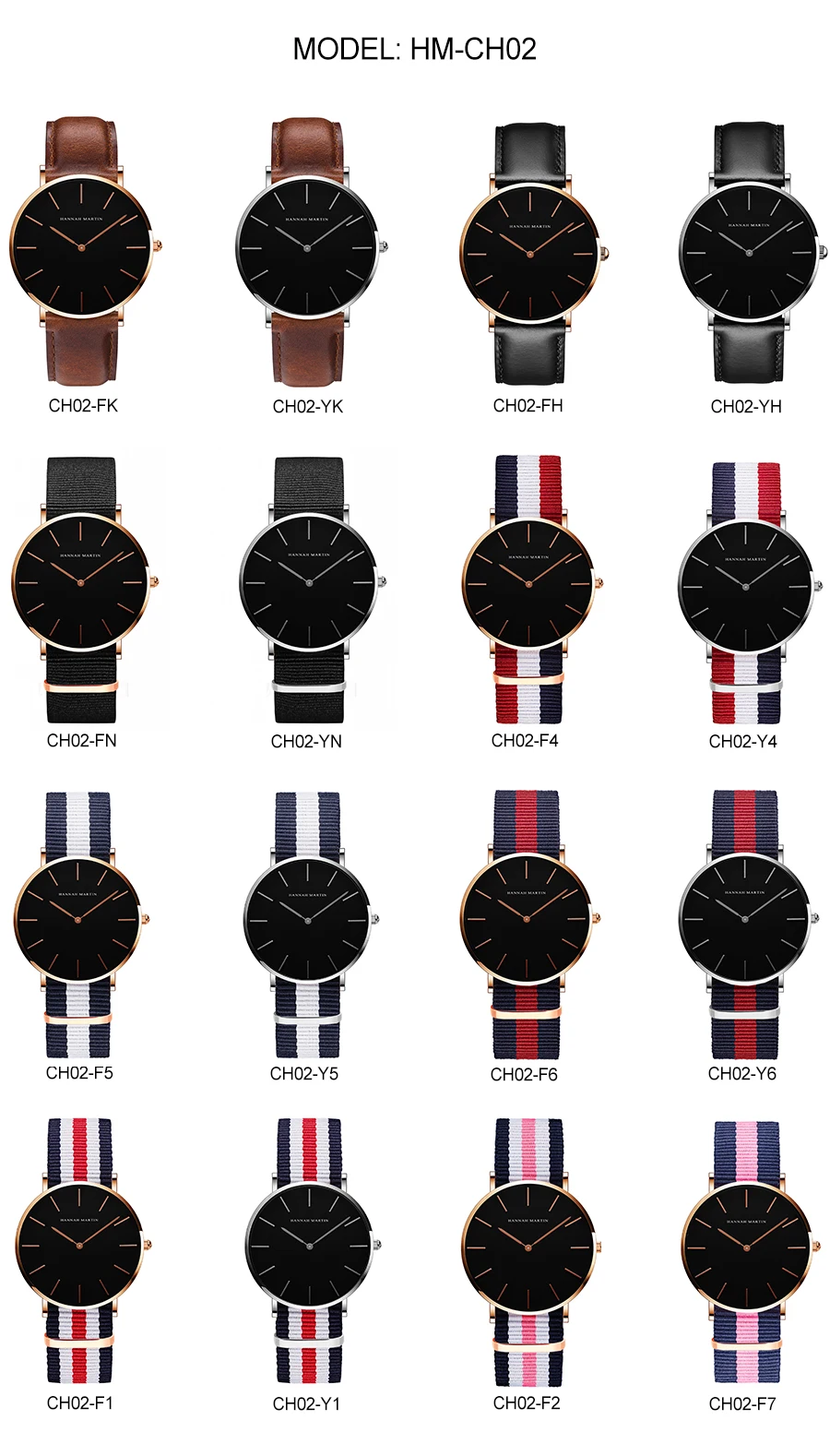 HANNAH MARTIN Quartz Watch 3Pc Wholesale (OEM/ODM) Factory Original 40mm Quartz Fashion Black Leather Unisex Watch Dropshipping