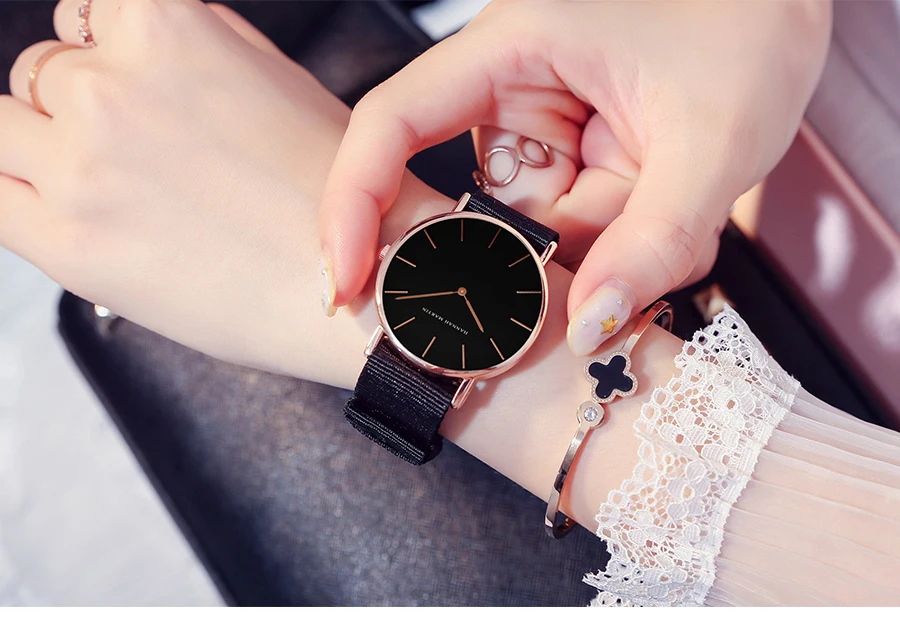 HANNAH MARTIN Quartz Watch 3Pc Wholesale (OEM/ODM) Factory Original 40mm Quartz Fashion Black Leather Unisex Watch Dropshipping