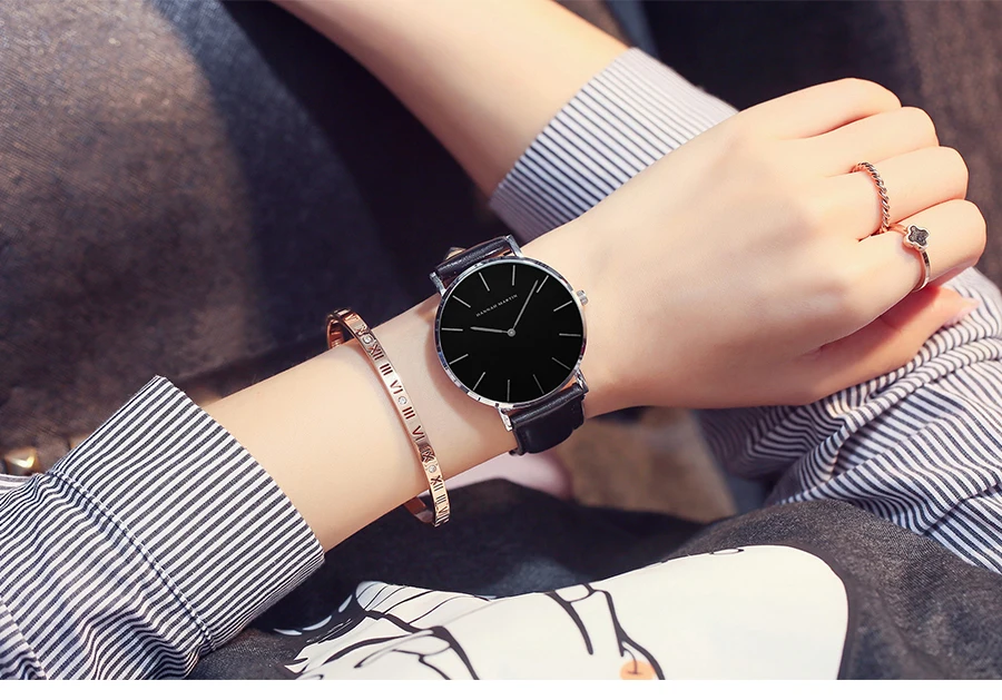 HANNAH MARTIN Quartz Watch 3Pc Wholesale (OEM/ODM) Factory Original 40mm Quartz Fashion Black Leather Unisex Watch Dropshipping