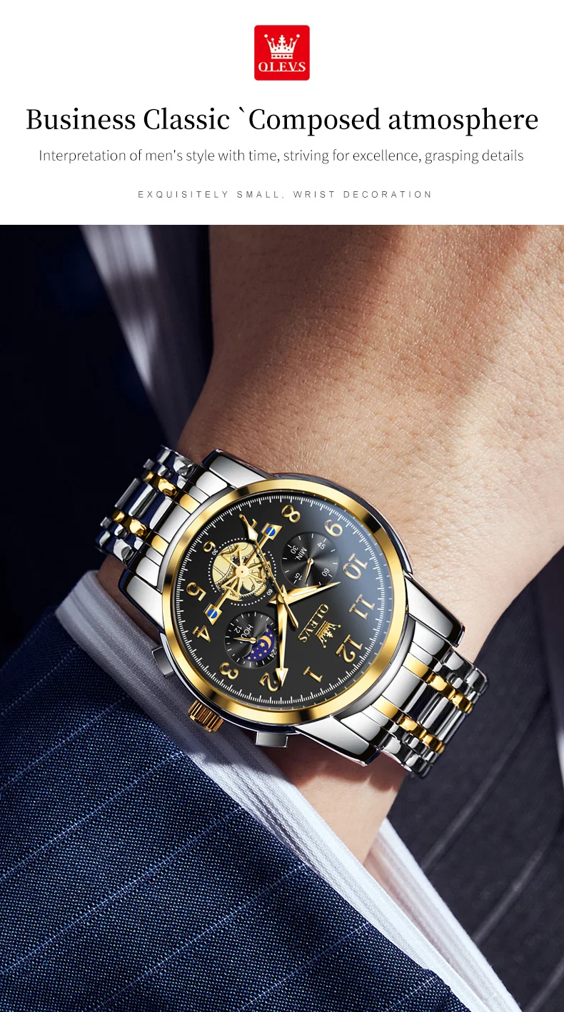 OLEVS Brand 2025 New Luxury Tourbillon Couple Quartz Watch Stainless Steel Waterproof Luminous Fashion Moon Phase Watches Lovers