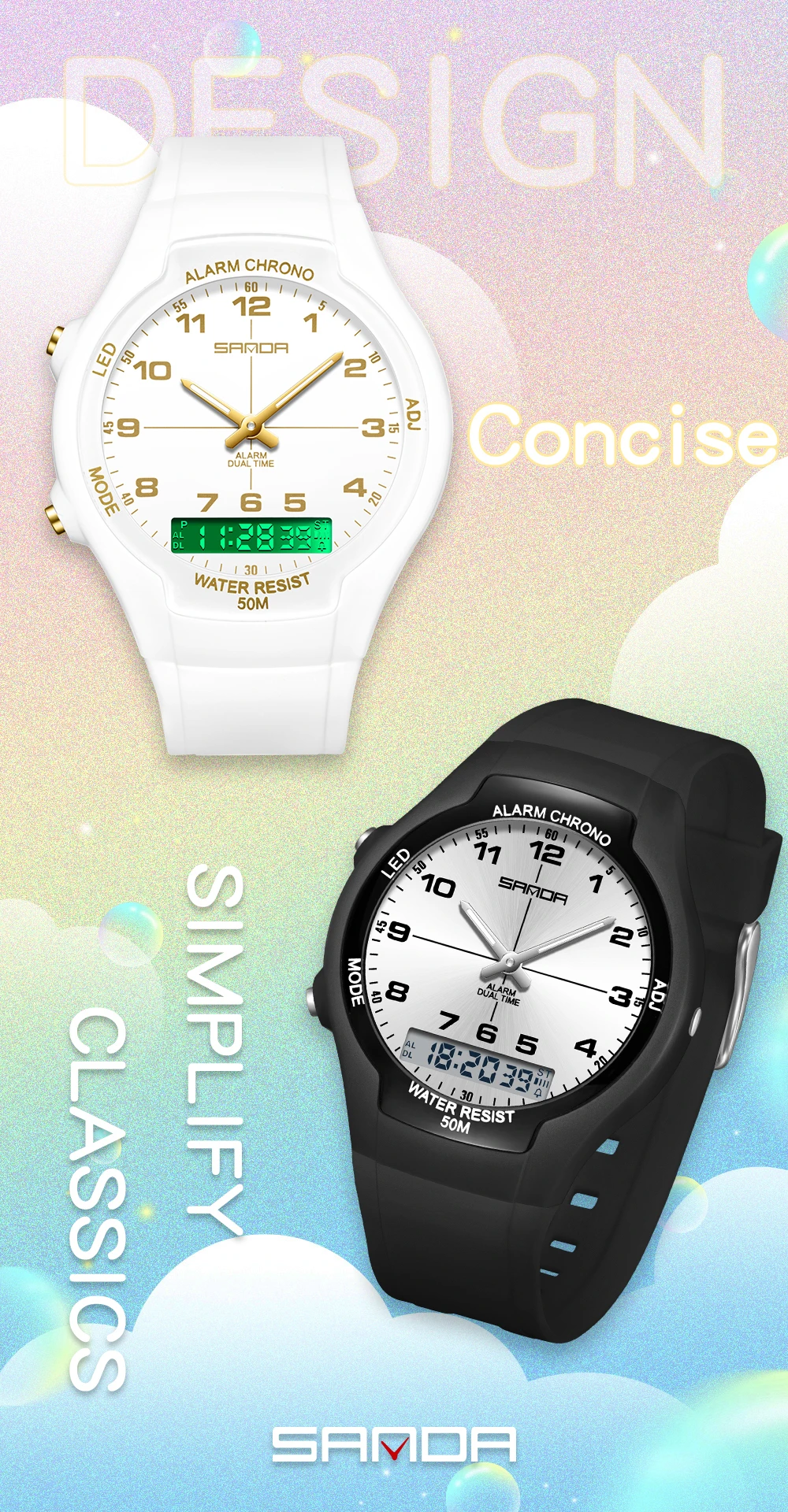 SANDA Fashion Outdoor Sports Women's Watch Men's LED Digital Shockproof Watch Military Waterproof Date Electronic Watch