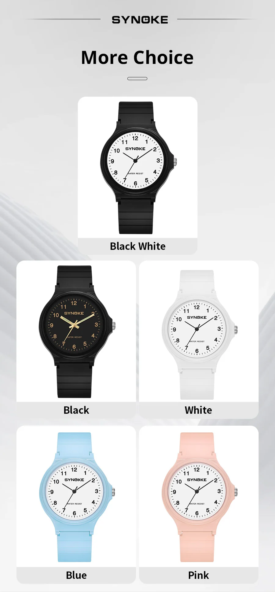 Synoke Couple watches Student Minimalist Fashion Quartz Watch Boys and Girls Waterproof Sports Watch Large Digital Display