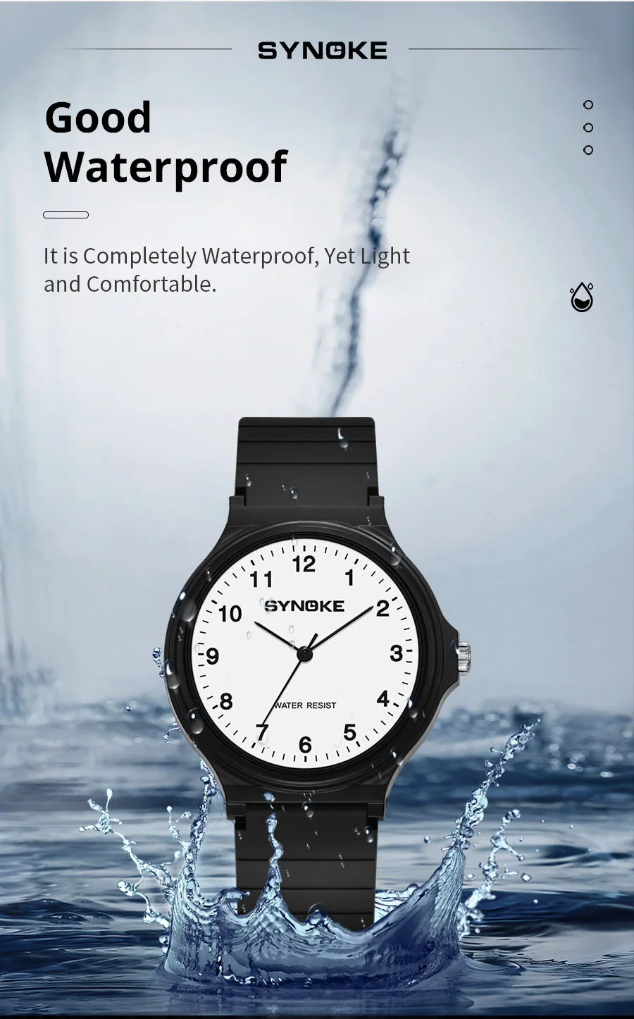Synoke Couple watches Student Minimalist Fashion Quartz Watch Boys and Girls Waterproof Sports Watch Large Digital Display