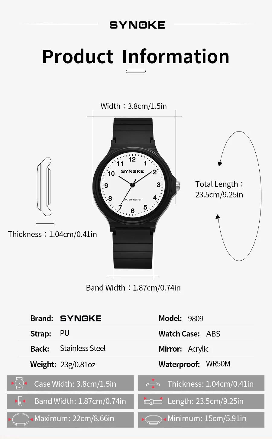 Synoke Couple watches Student Minimalist Fashion Quartz Watch Boys and Girls Waterproof Sports Watch Large Digital Display