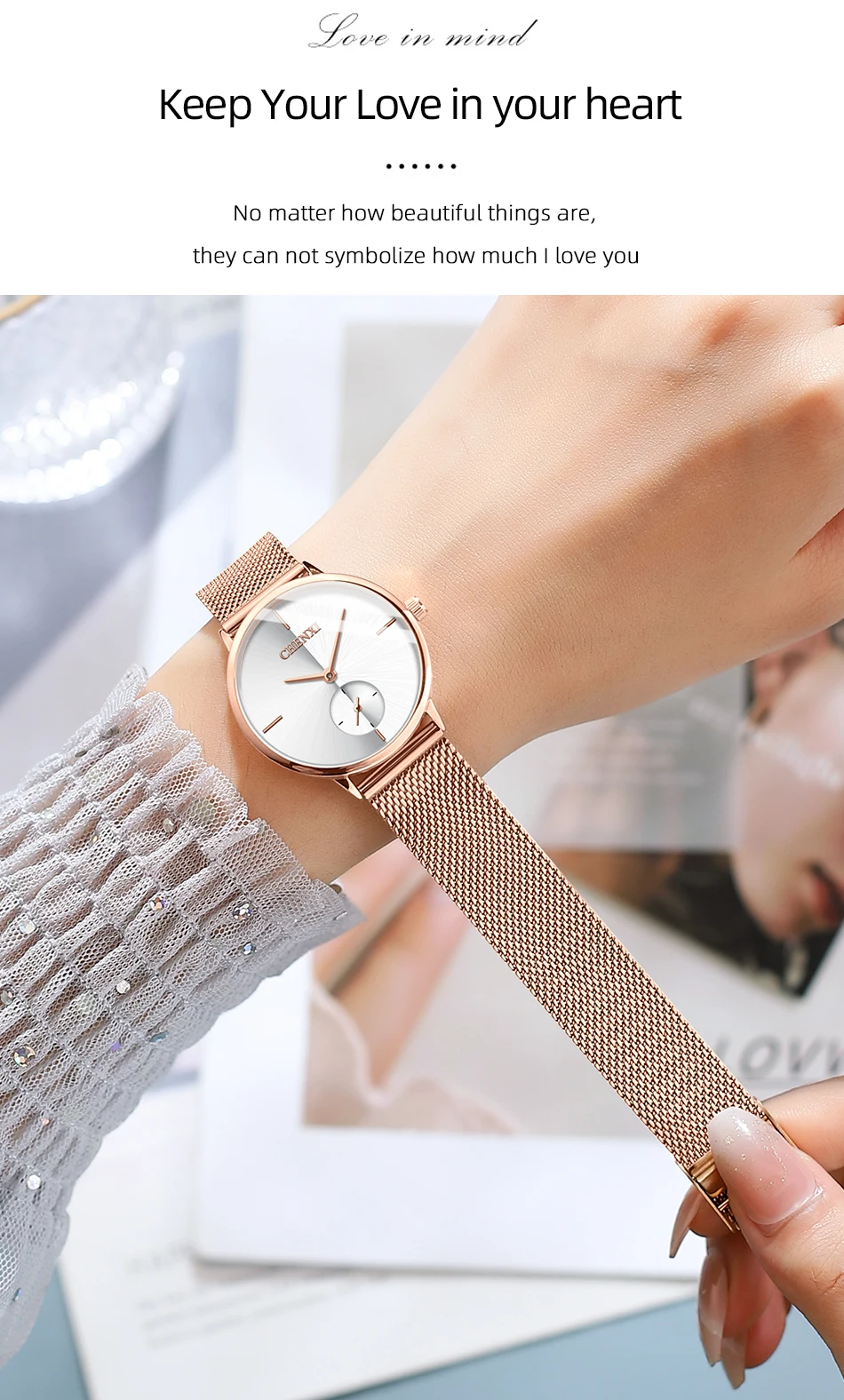 CHENXI Luxury Waterproof Men Women Quartz Watch Fashion Casual Stainless Steel Mesh Belt Couple Premium Wristwatch for Gift