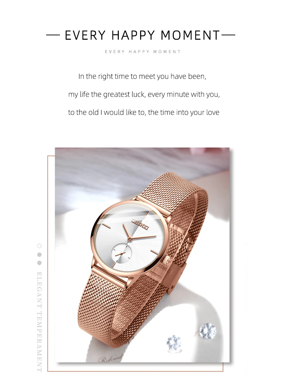 CHENXI Luxury Waterproof Men Women Quartz Watch Fashion Casual Stainless Steel Mesh Belt Couple Premium Wristwatch for Gift