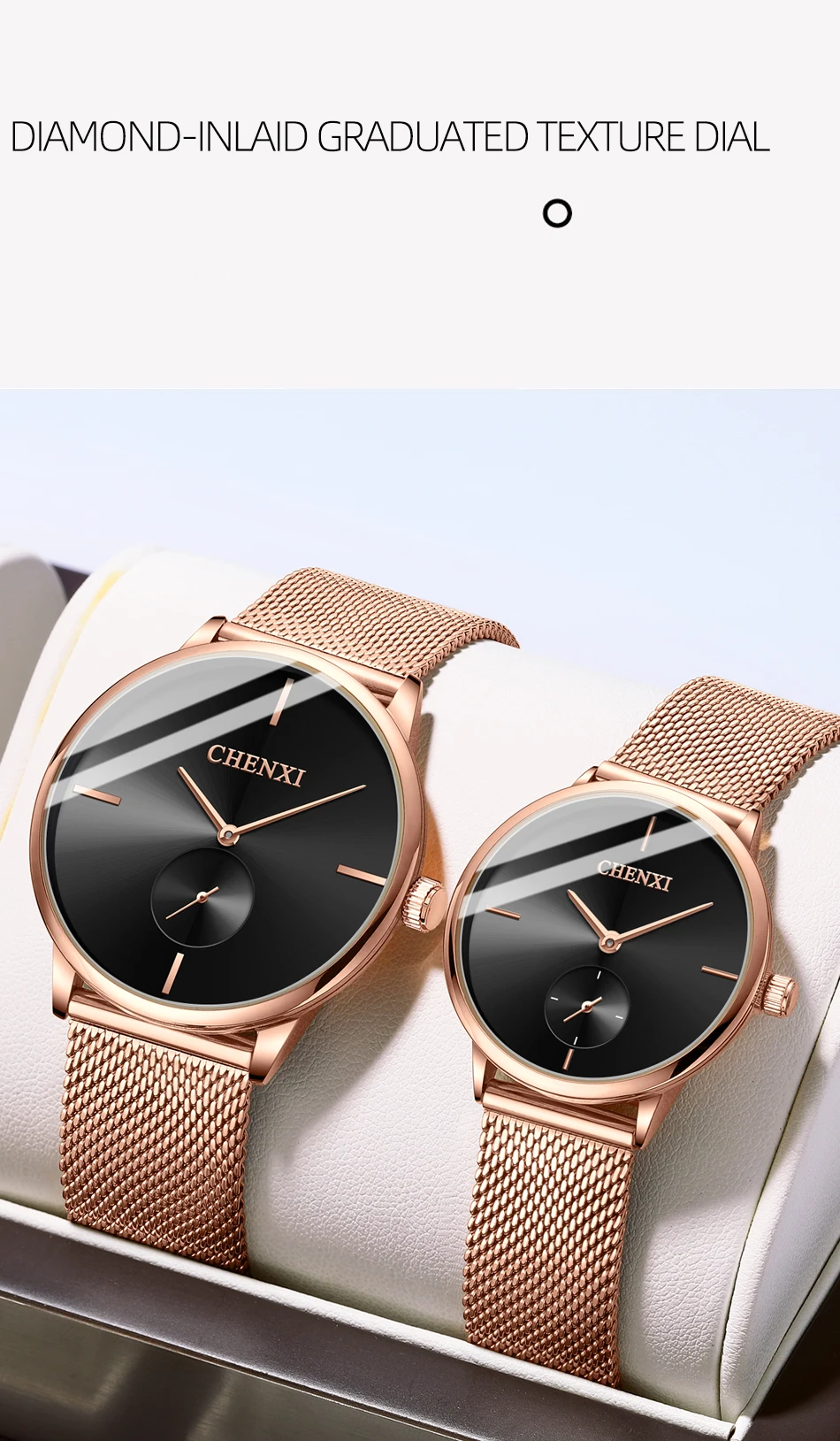 CHENXI Luxury Waterproof Men Women Quartz Watch Fashion Casual Stainless Steel Mesh Belt Couple Premium Wristwatch for Gift