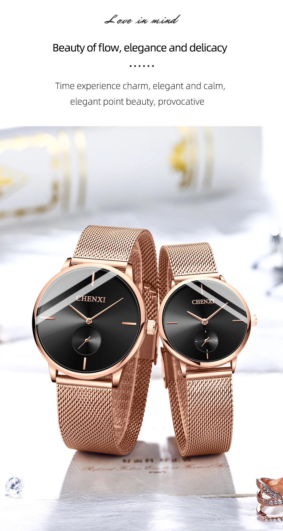 CHENXI Luxury Waterproof Men Women Quartz Watch Fashion Casual Stainless Steel Mesh Belt Couple Premium Wristwatch for Gift