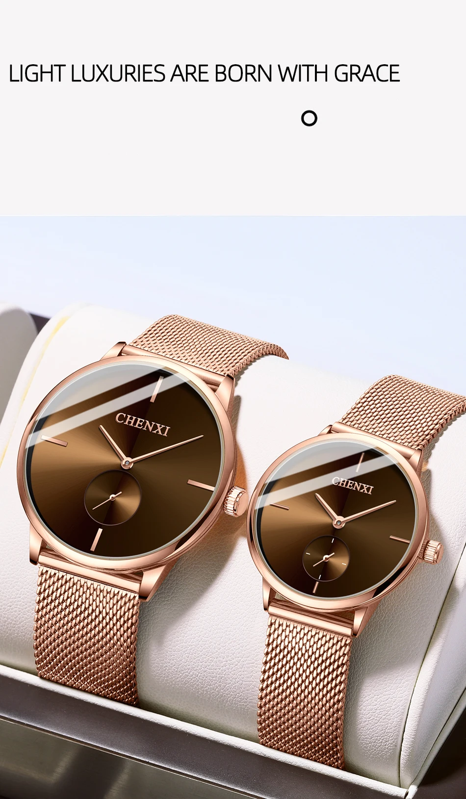 CHENXI Luxury Waterproof Men Women Quartz Watch Fashion Casual Stainless Steel Mesh Belt Couple Premium Wristwatch for Gift