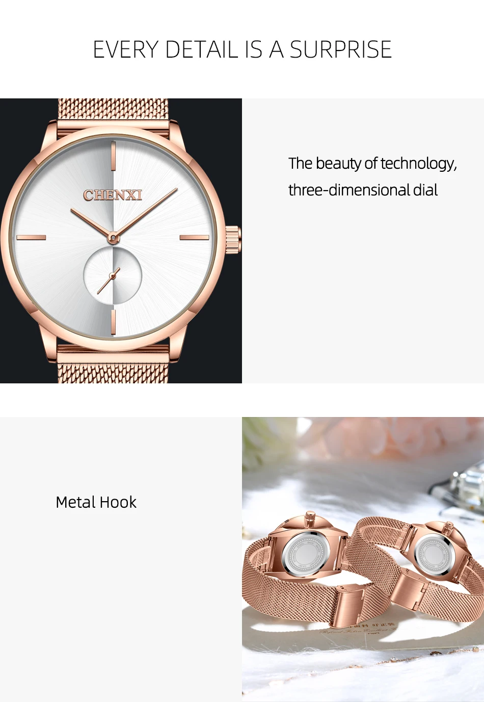 CHENXI Luxury Waterproof Men Women Quartz Watch Fashion Casual Stainless Steel Mesh Belt Couple Premium Wristwatch for Gift