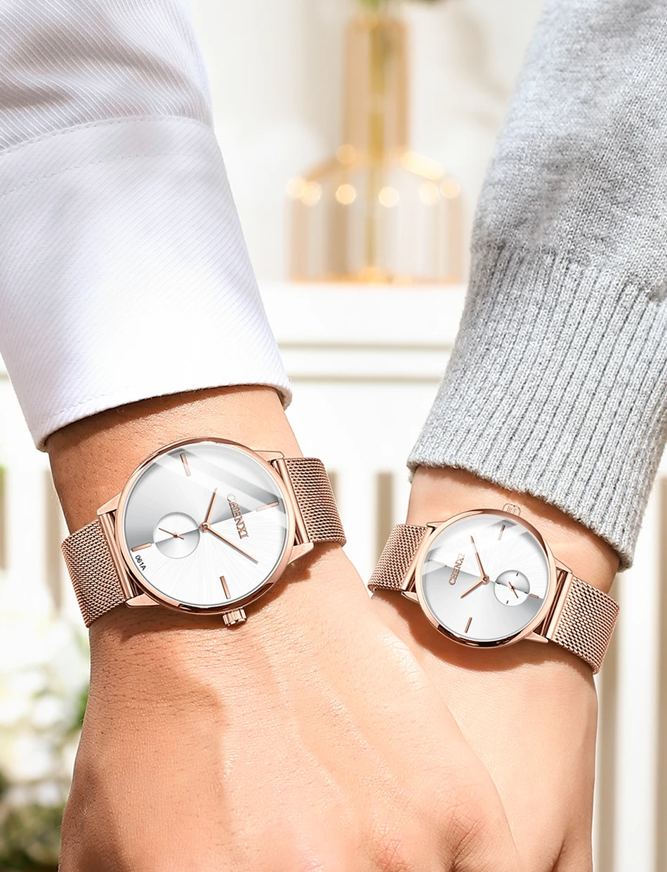 CHENXI Luxury Waterproof Men Women Quartz Watch Fashion Casual Stainless Steel Mesh Belt Couple Premium Wristwatch for Gift