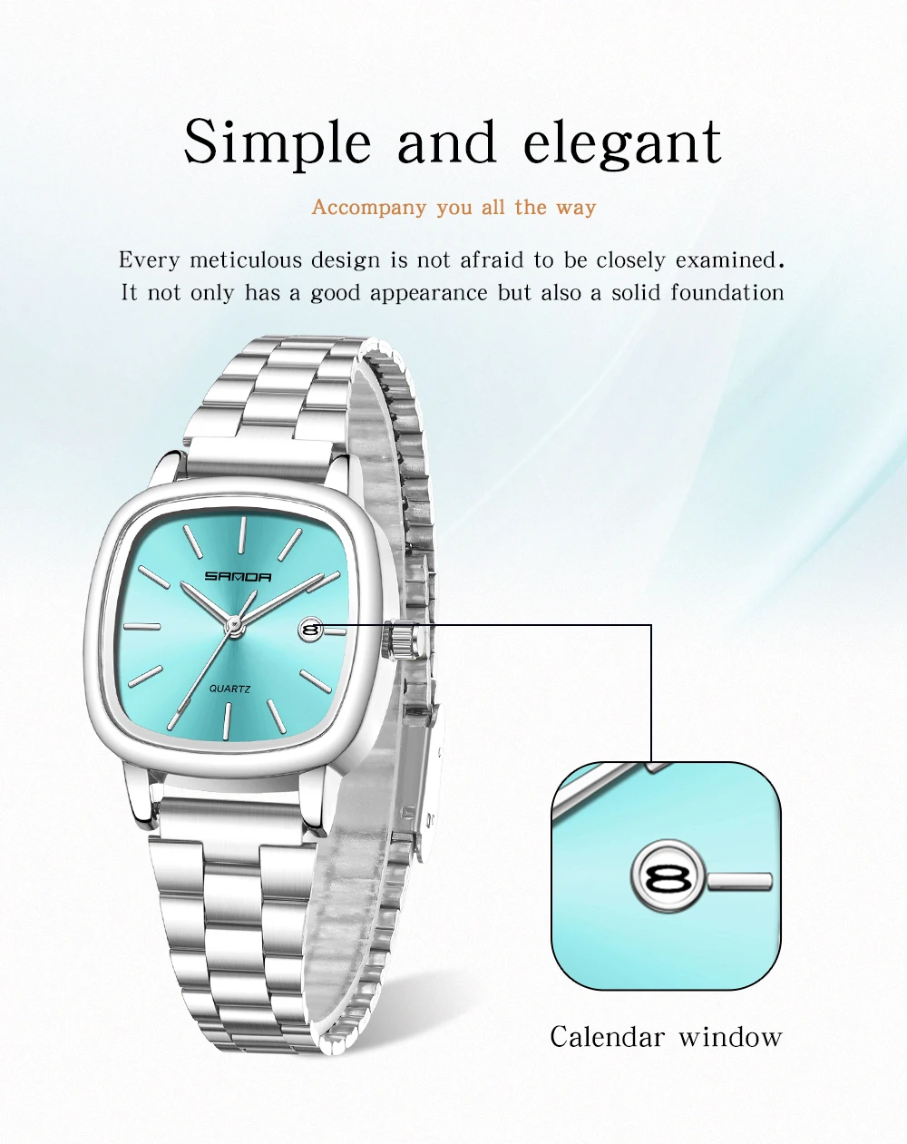 Sanda 2026 Couple Quartz Watch Men's and Women's Square Watch 3ATM Waterproof Calendar Simple and Elegant Women's Watch 3278