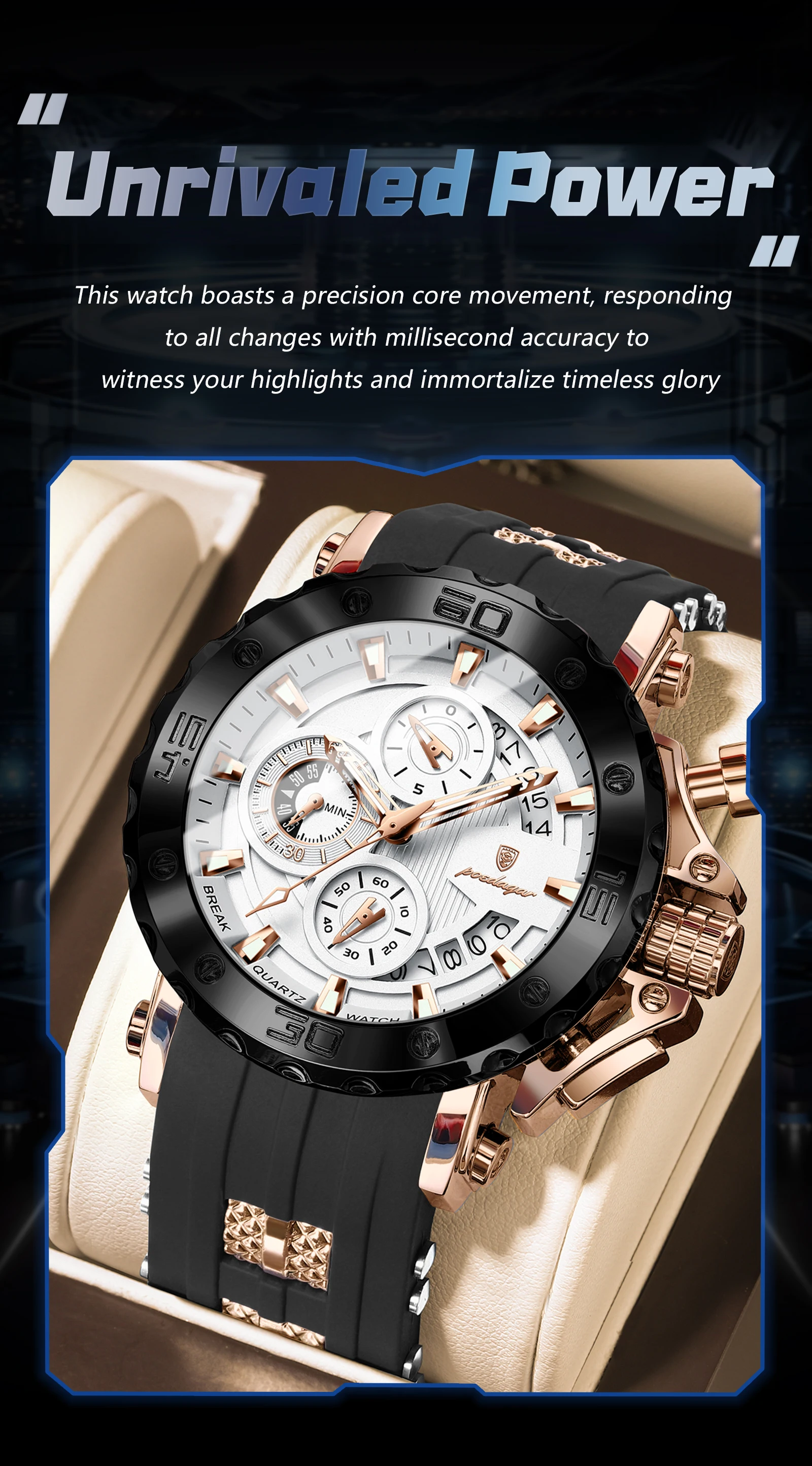 POEDAGAR Top Luxury Men Clock Sport Luminous Waterproof Chronograph Date Watch For Man Silicone Strap Quartz Men's Watches Reloj