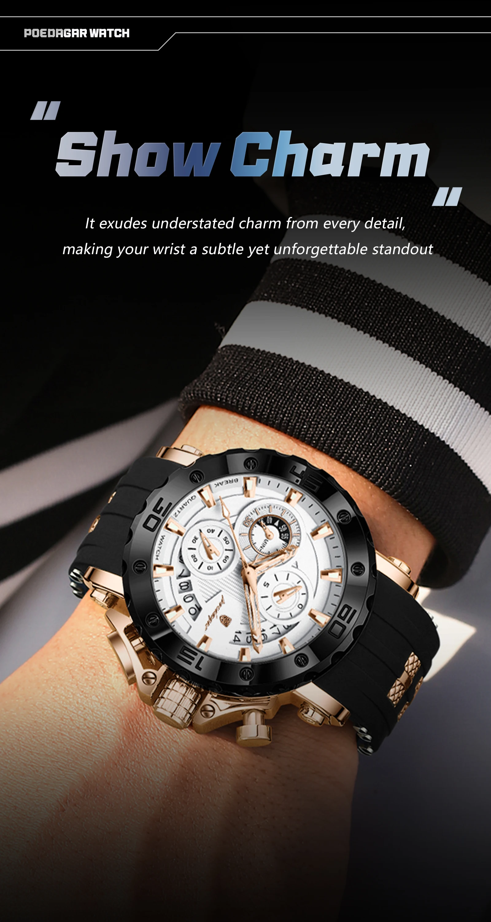 POEDAGAR Top Luxury Men Clock Sport Luminous Waterproof Chronograph Date Watch For Man Silicone Strap Quartz Men's Watches Reloj