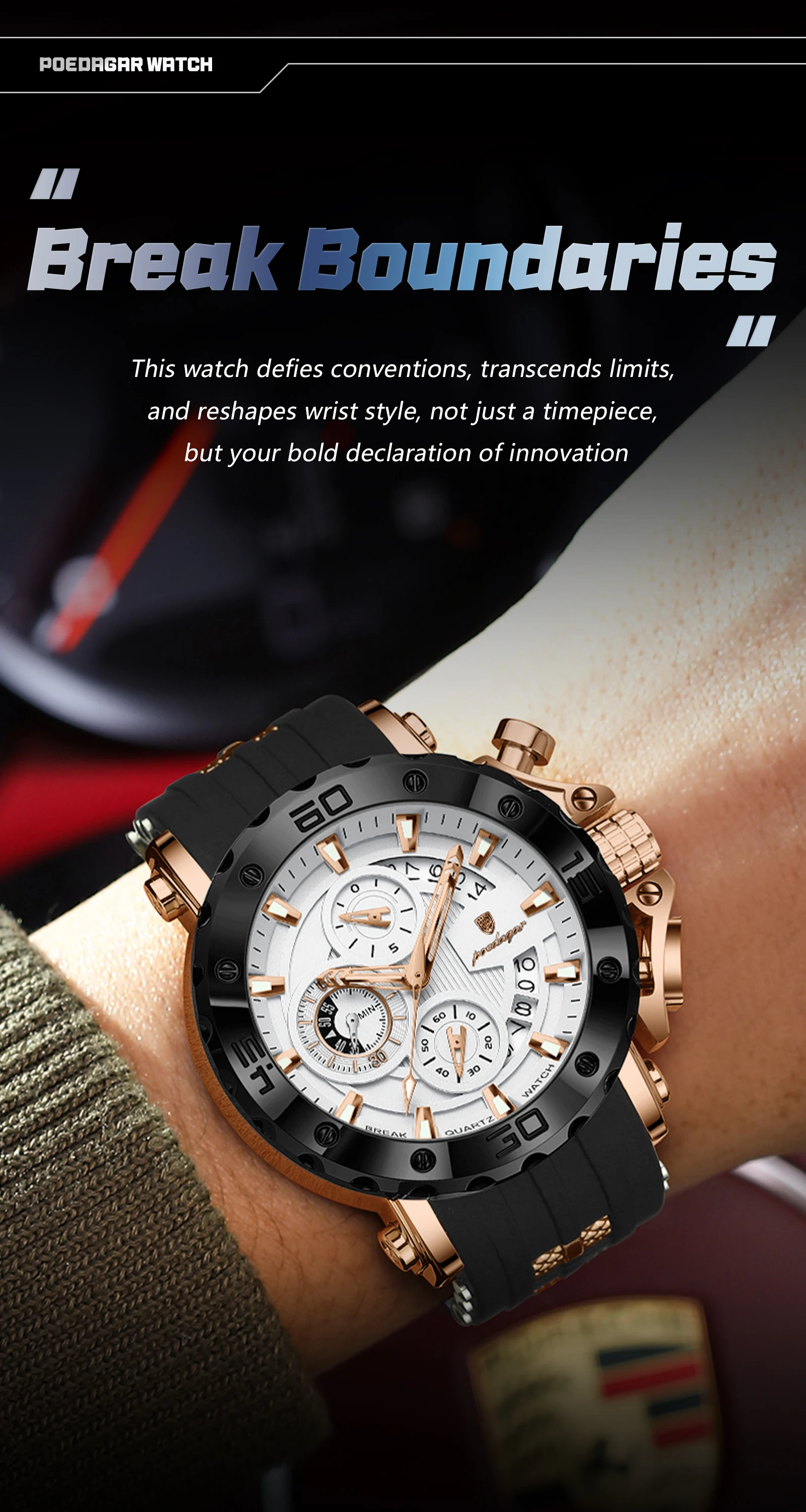 POEDAGAR Top Luxury Men Clock Sport Luminous Waterproof Chronograph Date Watch For Man Silicone Strap Quartz Men's Watches Reloj