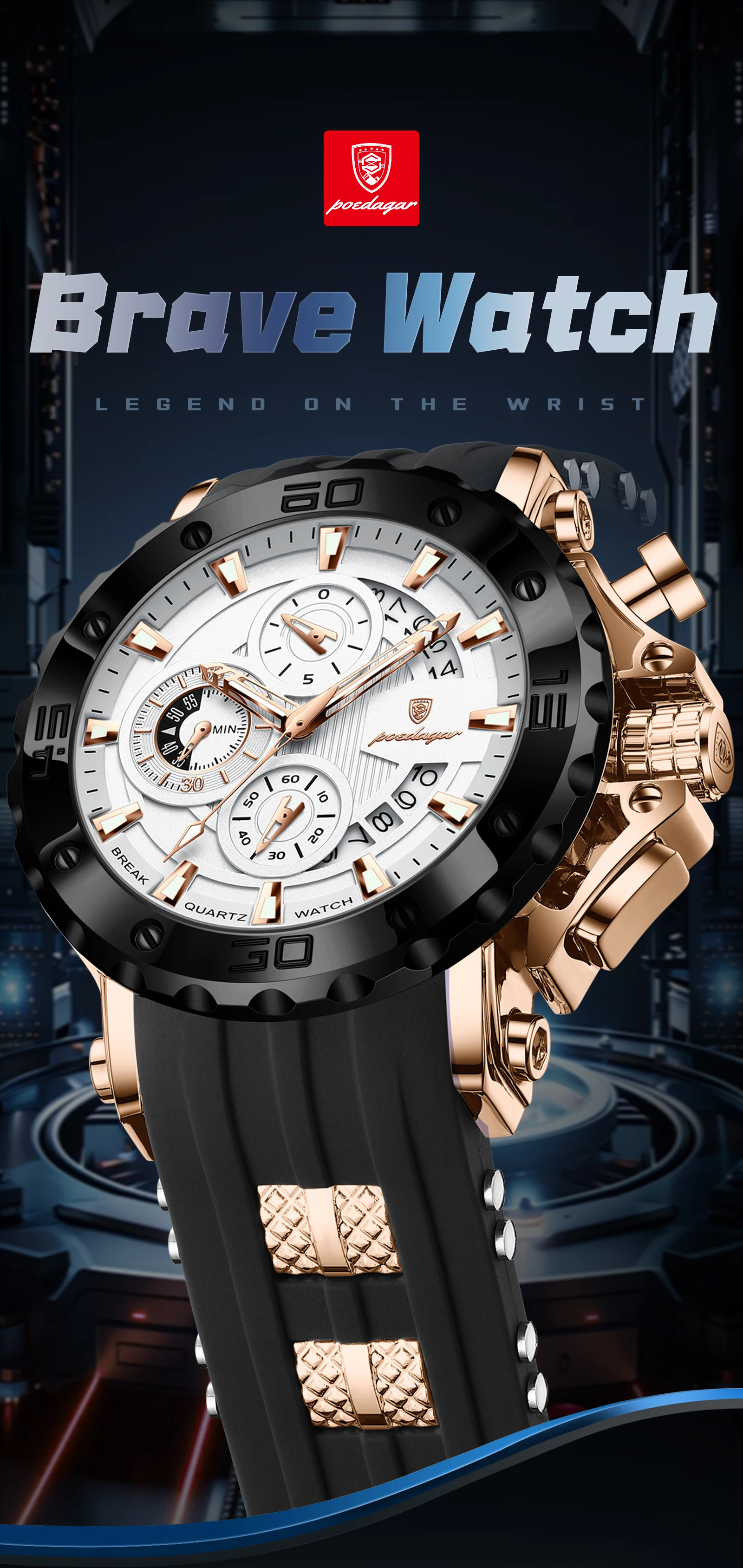 POEDAGAR Top Luxury Men Clock Sport Luminous Waterproof Chronograph Date Watch For Man Silicone Strap Quartz Men's Watches Reloj