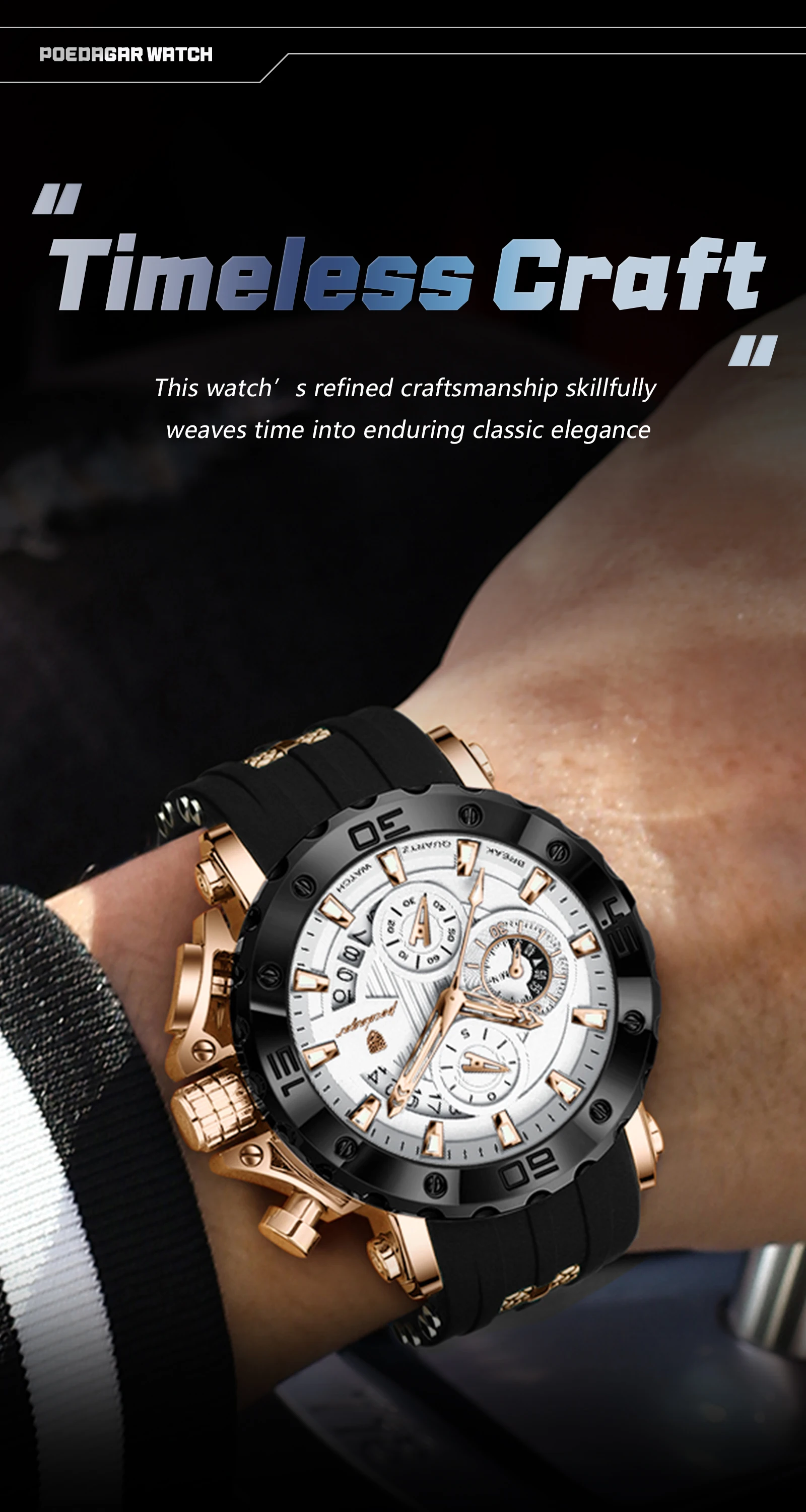POEDAGAR Top Luxury Men Clock Sport Luminous Waterproof Chronograph Date Watch For Man Silicone Strap Quartz Men's Watches Reloj