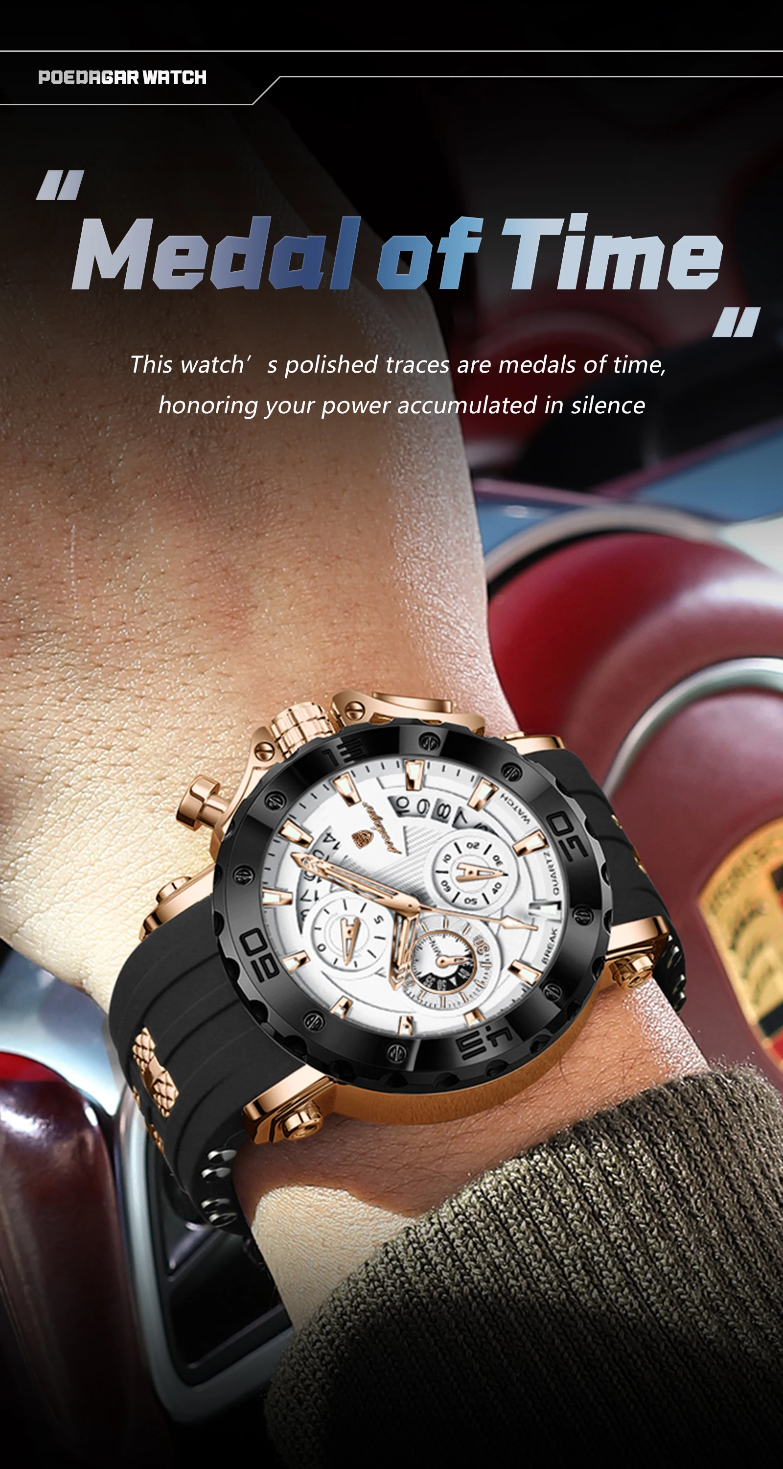 POEDAGAR Top Luxury Men Clock Sport Luminous Waterproof Chronograph Date Watch For Man Silicone Strap Quartz Men's Watches Reloj