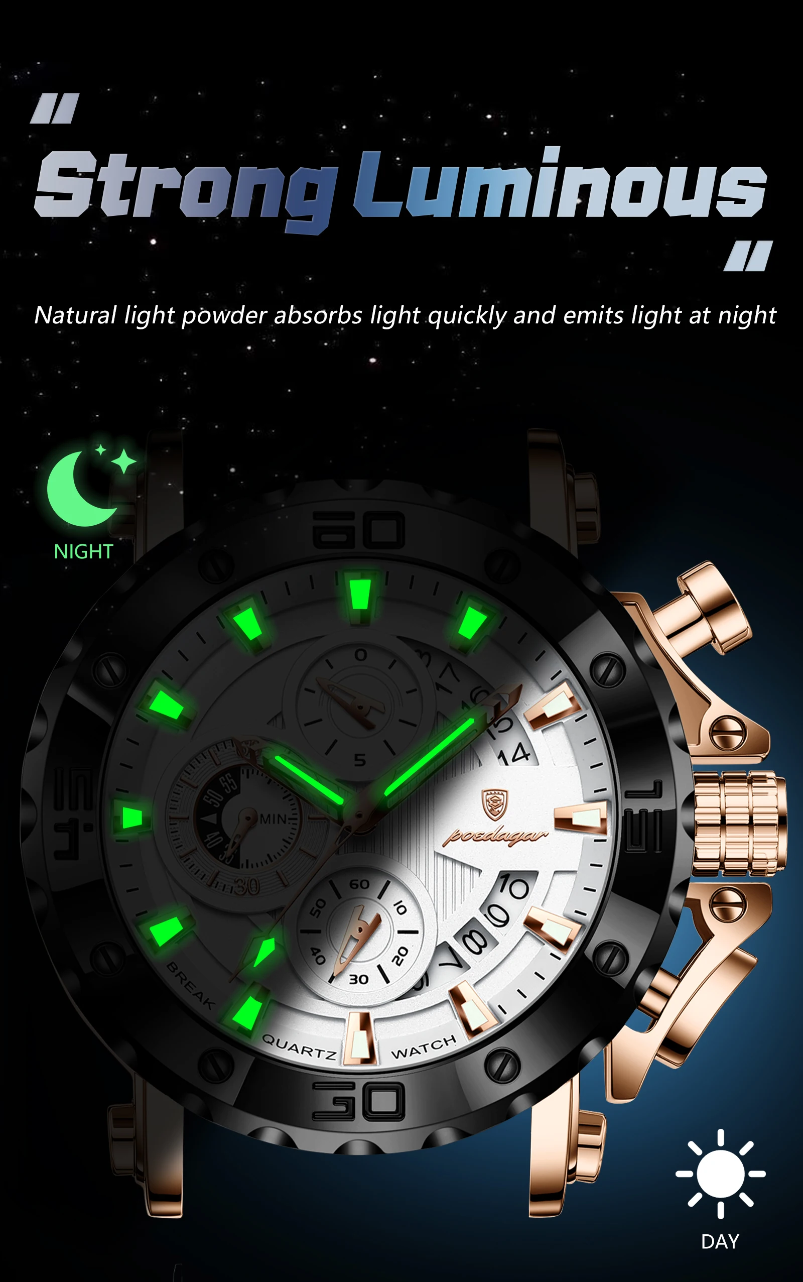 POEDAGAR Top Luxury Men Clock Sport Luminous Waterproof Chronograph Date Watch For Man Silicone Strap Quartz Men's Watches Reloj