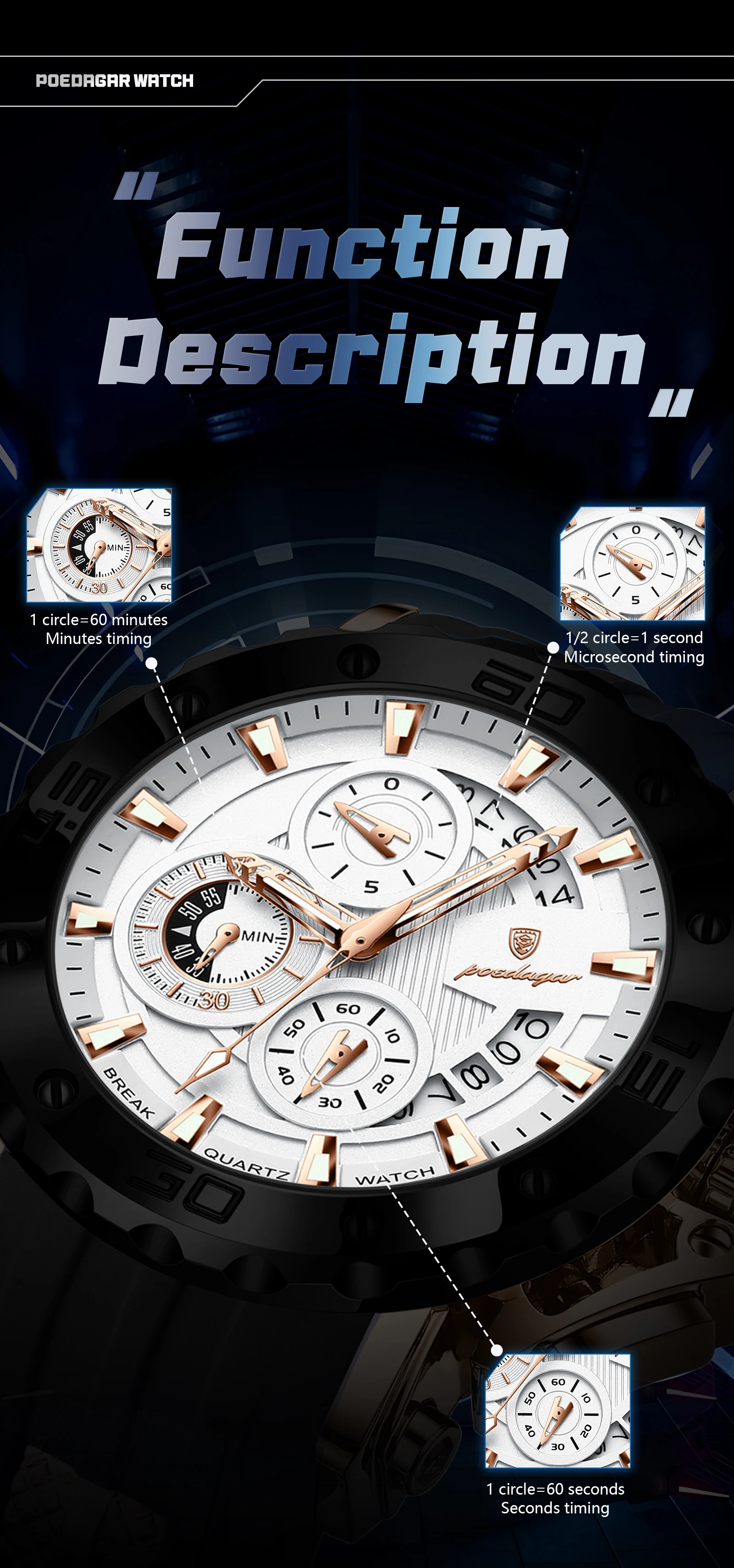 POEDAGAR Top Luxury Men Clock Sport Luminous Waterproof Chronograph Date Watch For Man Silicone Strap Quartz Men's Watches Reloj